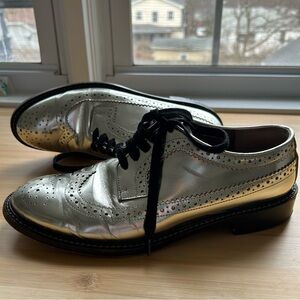 Marni Silver Metallic Brogue Lace Ups Size 40.5